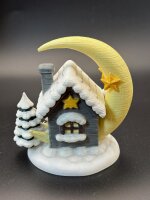 winterliches Haus mit Mond, handbemalt, **Einzelstück**