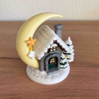 winterliches Haus mit Mond, handbemalt, **Einzelstück**
