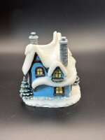 winterliches Haus in blau, handbemalt, **Einzelstück**